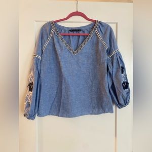 Zara embroidered puff sleeve blouse